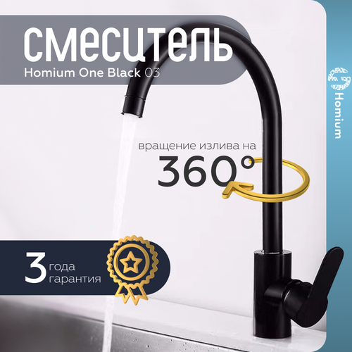 Смеситель для раковины на кухню поворотный Homium One Black 03 фото, описание