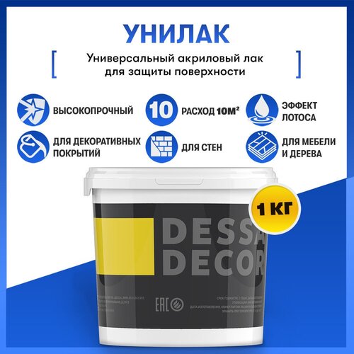 DESSA DECOR Унилак универсальный, для жидких обоев, стен, мебели, фасада и интерьера бесцветный, 1 кг фото, описание