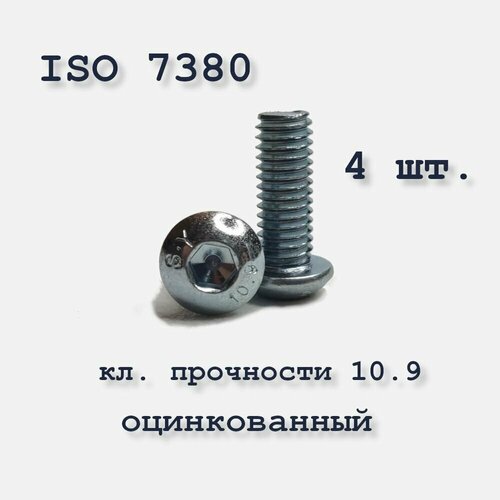 Винт с полукруглой головкой, М10х30, ISO 7380 / ГОСТ 28963-91, под шестигранник, оцинкованный, 4 шт. фото, описание