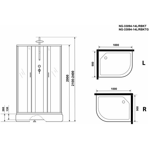 Душевая кабина Niagara NG-33094-14RBKTG 100x90 фото, описание