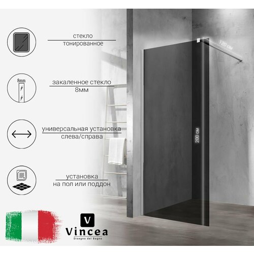 Душевая перегородка Vincea Walk-In VSW-1H100CG,1000*2000, хром, стекло тонированное фото, описание