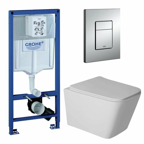 Комплект 3 в 1 инсталляция Grohe + Унитаз подвесной CULTO ESTE+ кнопка GROHE Skate Cosmopolitan хром фото, описание