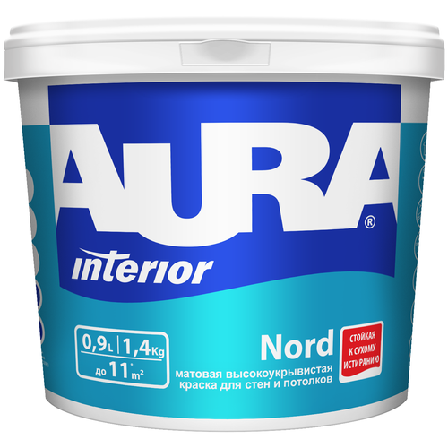 Краска акриловая Aura Interior Nord матовая белый 0.9 л 1.27 кг фото, описание