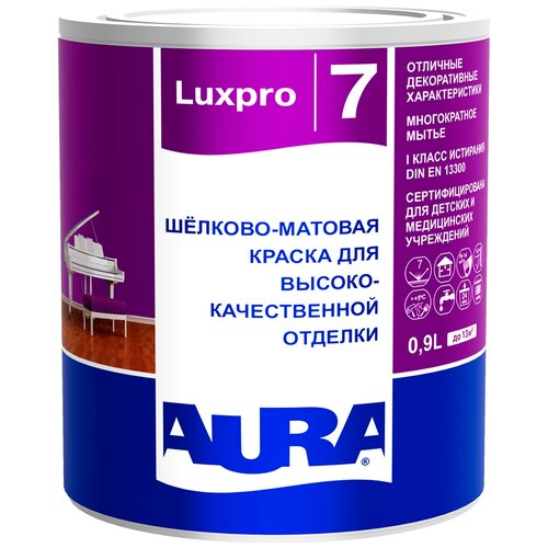 Краска водно-дисперсионная Aura LuxPro 7 полуматовая бесцветный 0.9 л 1.1 кг фото, описание