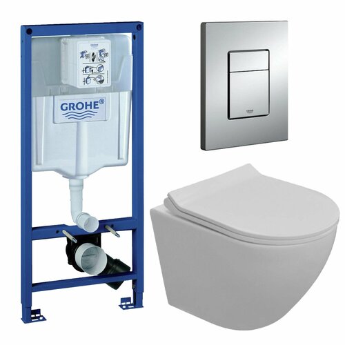 Комплект 3 в 1 инсталляция Grohe + Унитаз подвесной CULTO EIS+ кнопка GROHE Skate Cosmopolitan хром фото, описание