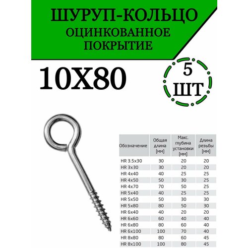 Саморез, шуруп кольцо оцинкованный, 10х80 мм, 5 шт. фото, описание