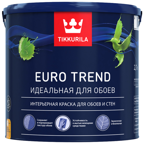 Краска акриловая (АК) Tikkurila Euro Trend матовая белый 2.7 л 3.51 кг фото, описание