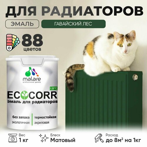 Эмаль Malare EcoCorr для труб и радиаторов отопления, для батарей отопления, быстросохнущая, без запаха, матовая, гавайский лес, 1 кг. фото, описание