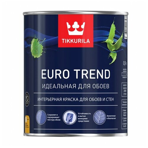 Краска акриловая (АК) Tikkurila Euro Trend матовая белый 0.9 л 1.1 кг фото, описание