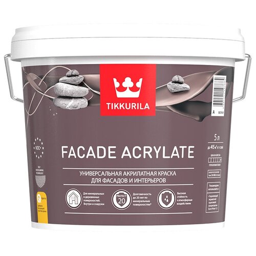 Краска акриловая Tikkurila Facade Acrylate глубокоматовая белый 5 л 6.75 кг фото, описание