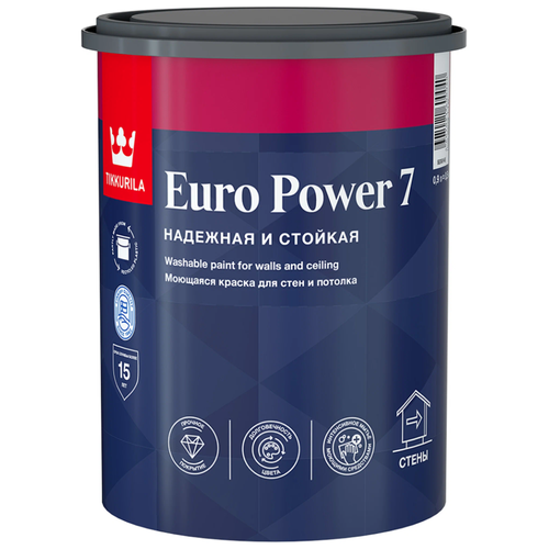 Краска моющаяся Tikkurila Euro Power 7 база С бесцветная 0,9 л фото, описание