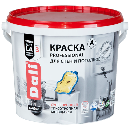 Краска акриловая (АК) DALI Professional для стен и потолков глубокоматовая белый 5 л фото, описание