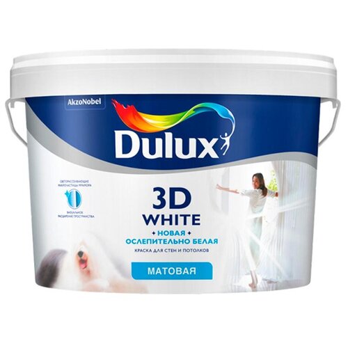 Краска водно-дисперсионная Dulux 3D White матовая белый 5 л 8.1 кг фото, описание