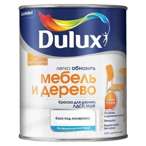 Грунт-краска Dulux Легко Обновить - Мебель и дерево матовая бесцветный 0.75 л 1 кг фото, описание