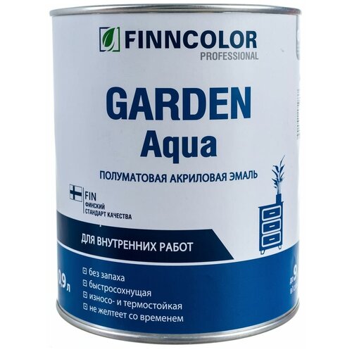 Эмаль FINNCOLOR Garden Aqua А акриловая полумат 0,9л белая, арт.700006478 фото, описание