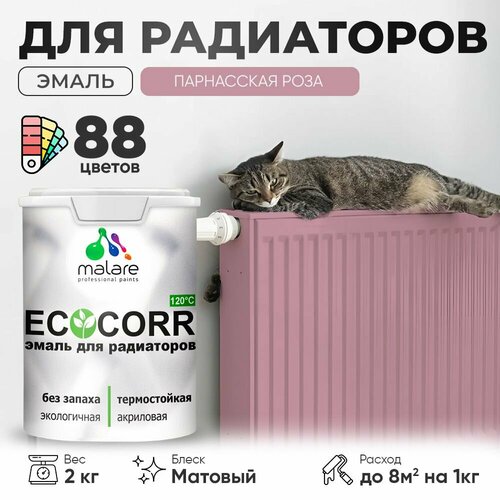 Эмаль Malare EcoCorr для труб и радиаторов отопления, для батарей отопления, быстросохнущая, без запаха, матовая, парнасская роза, 2 кг. фото, описание