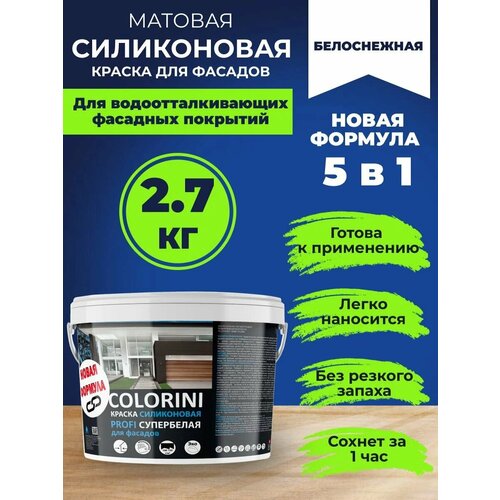 Краска фасадная силиконовая супербелая 2,7 кг COLORINI PROFI фото, описание