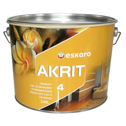 Краска акриловая (АК) Eskaro Akrit 4 глубокоматовая белый 2.85 л 3 кг фото, описание