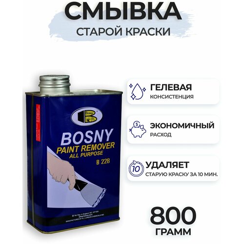 Смывка краски с металла Bosny Paint Remover, 800 гр / Удалитель старой краски / Очиститель краски фото, описание