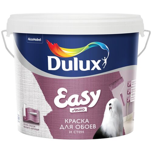 Краска водно-дисперсионная Dulux Easy матовая белый 5 л 5 кг фото, описание