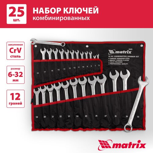 Набор гаечных ключей matrix 15425, 25 предм., серебристый, 1 уп. фото, описание