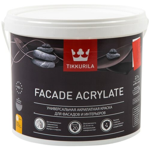 Краска акриловая Tikkurila Facade Acrylate глубокоматовая бесцветный 3.2 кг фото, описание