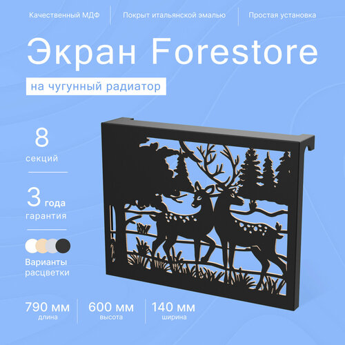 Навесной экран Forestore для чугунных батарей 8 секций (790мм) черный фото, описание