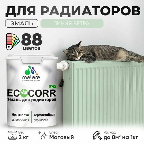 Эмаль Malare EcoCorr для труб и радиаторов отопления, для батарей отопления, быстросохнущая, без запаха, матовая, линия ветра, 2 кг. фото, описание