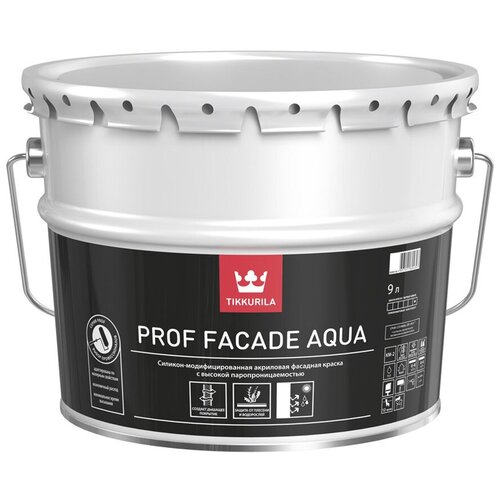 Краска акриловая Tikkurila Prof Facade Aqua глубокоматовая бесцветный 9 л 12.9 кг фото, описание