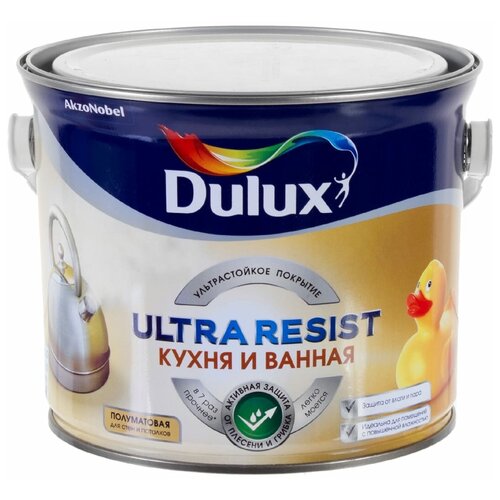 Краска латексная Dulux Ultra Resist Кухня и ванная полуматовая белый 5 л 6.52 кг фото, описание