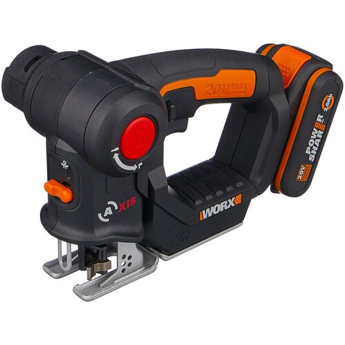 Аккумуляторный электролобзик Worx WX550 2.0Ач х1 кейс, 20 Вт черный/оранжевый фото, описание