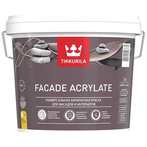 Краска акриловая Tikkurila Facade Acrylate глубокоматовая бесцветный 5 л фото, описание