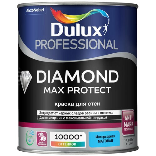 Краска водно-дисперсионная Dulux Diamond Max Protect матовая бесцветный 0.9 л 1.1 кг фото, описание