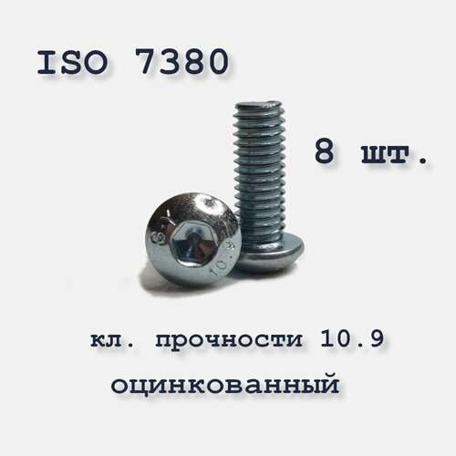 Винт с полукруглой головкой, М10х30, ISO 7380 / ГОСТ 28963-91, под шестигранник, оцинкованный, 8 шт. фото, описание