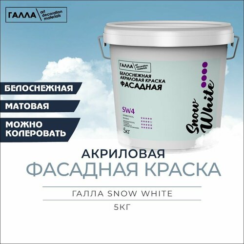 Краска влагостойкая атмосферостойкая Snow White для фасадов и внутренних работ по бетону камню гипсу дереву 5 кг белоснежная фото, описание