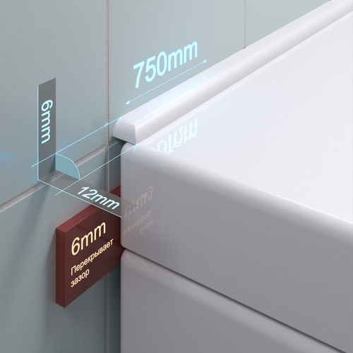 Акриловый плинтус бордюр для ванны BNV СВ12 75 сантиметров левая сторона, BNV глянцевая поверхность фото, описание