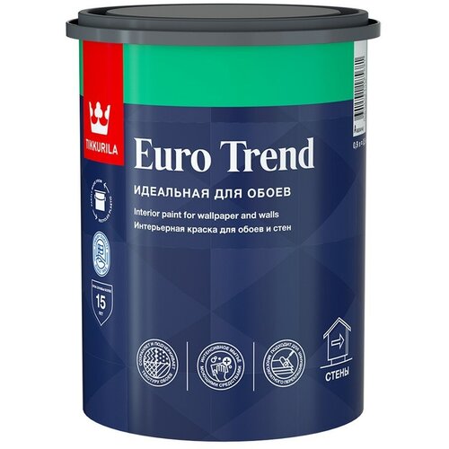 Краска для обоев и стен Tikkurila Euro Trend 0,9 л, база А белый фото, описание