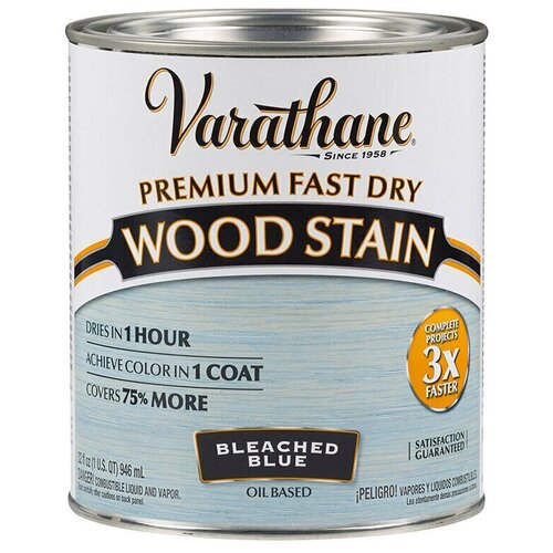 Масло для дерева и мебели Varathane Fast Dry Wood Stain быстросохнущее тонирующее масла, морилка, пропитка для дерева, Выбеленный голубой, 0.946 л фото, описание