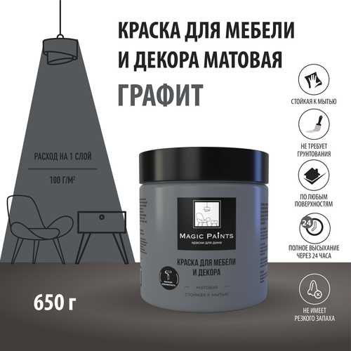 Матовая краска для мебели и декора Magic Paints без запаха для стен потолков дерева кухни кухонных фасадов дверей стекла цвет Графит 0.65 кг фото, описание