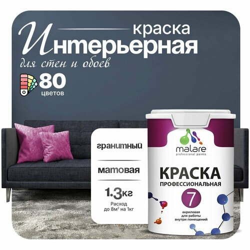 Краска акриловая (АК) Malare Профессиональная № 7 матовая Гранитный 1 л 1.3 кг фото, описание