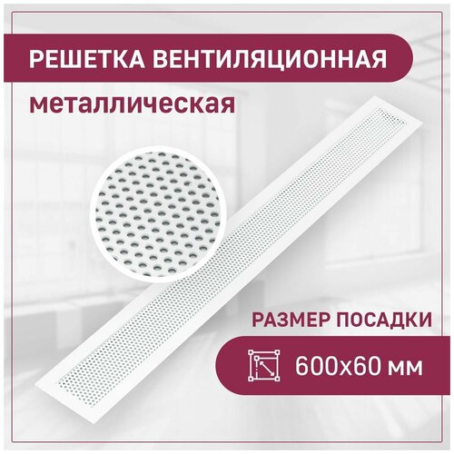 Вентиляционная решетка в подоконник ExDe, посадка 600х60, перфорированная, круг, белый фото, описание