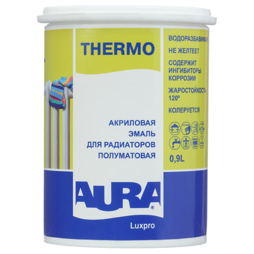 Эмаль Aura Thermo для радиаторов, полуматовая, белый, 1.17 кг, 0.9 л фото, описание