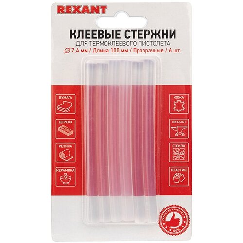 REXANT Клеевые стержни 7.4х100 мм (09-101*), 6 шт бесцветный фото, описание