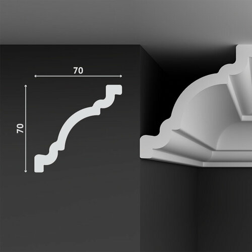 Плинтус потолочный дюрополимер Decostar (Декостар), 70х70х2000 мм, SK58 белый фото, описание