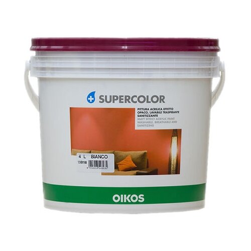 Краска акриловая (АК) Oikos Supercolor матовая белый 4 л фото, описание