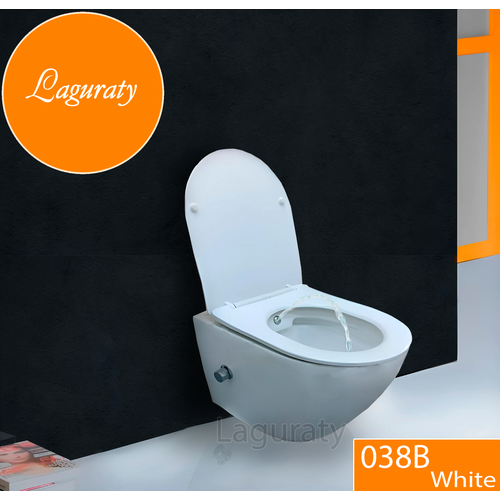 Подвесной безободковый унитаз с функцией биде Laguraty 038 BW white (белый) фото, описание