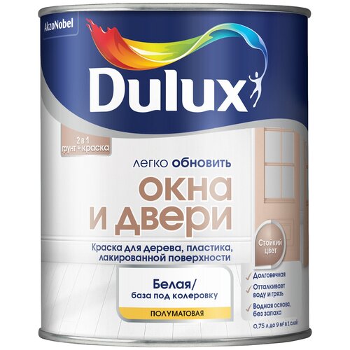 Краска акриловая (АК) Dulux Легко Обновить - Окна и двери полуматовая белый 0.75 л 1 кг фото, описание