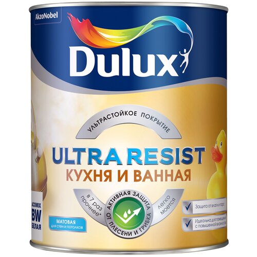 Краска латексная Dulux Ultra Resist Кухня и ванная матовая белый 1 л 1.538 кг фото, описание