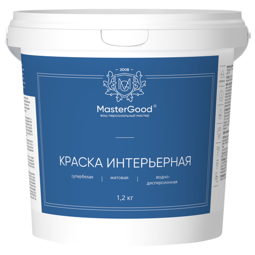 Краска водно-дисперсионная MasterGood интерьерная матовая белый 1.2 л 1.2 кг фото, описание