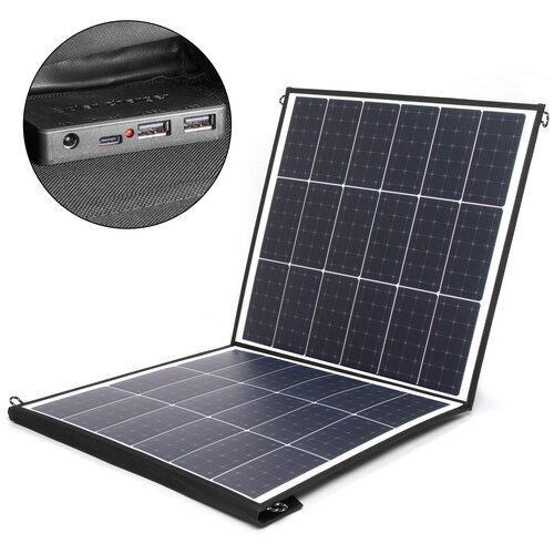 Солнечная батарея TOP-SOLAR-100 100W 18V DC, Type-C PD 60W, USB QC3.0 18W, USB 12W, влагозащищенная, складная на 2 секции фото, описание